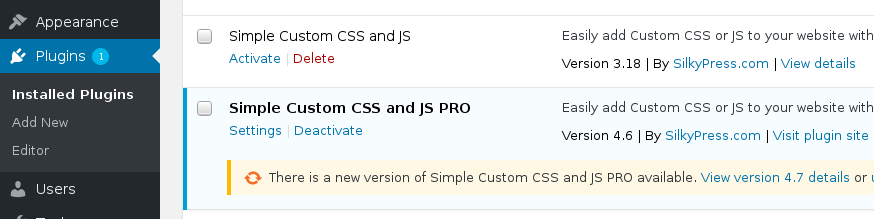 Simple Custom CSS and JS Pro updates